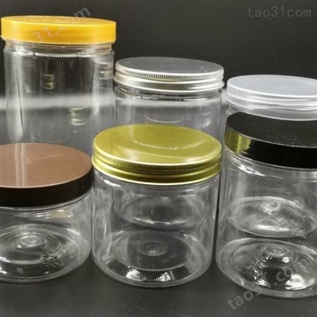 透明塑料包装盒食品级pet密封罐子罐头瓶带盖-圆形广口花茶坚果粮食烘焙饼干盒