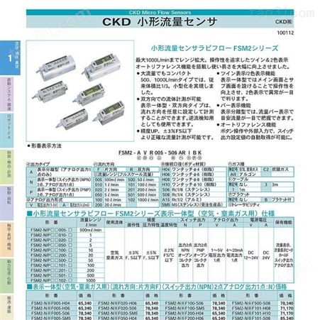 杉本供应日本CKD流量计FSM2-NVR050-H041BK